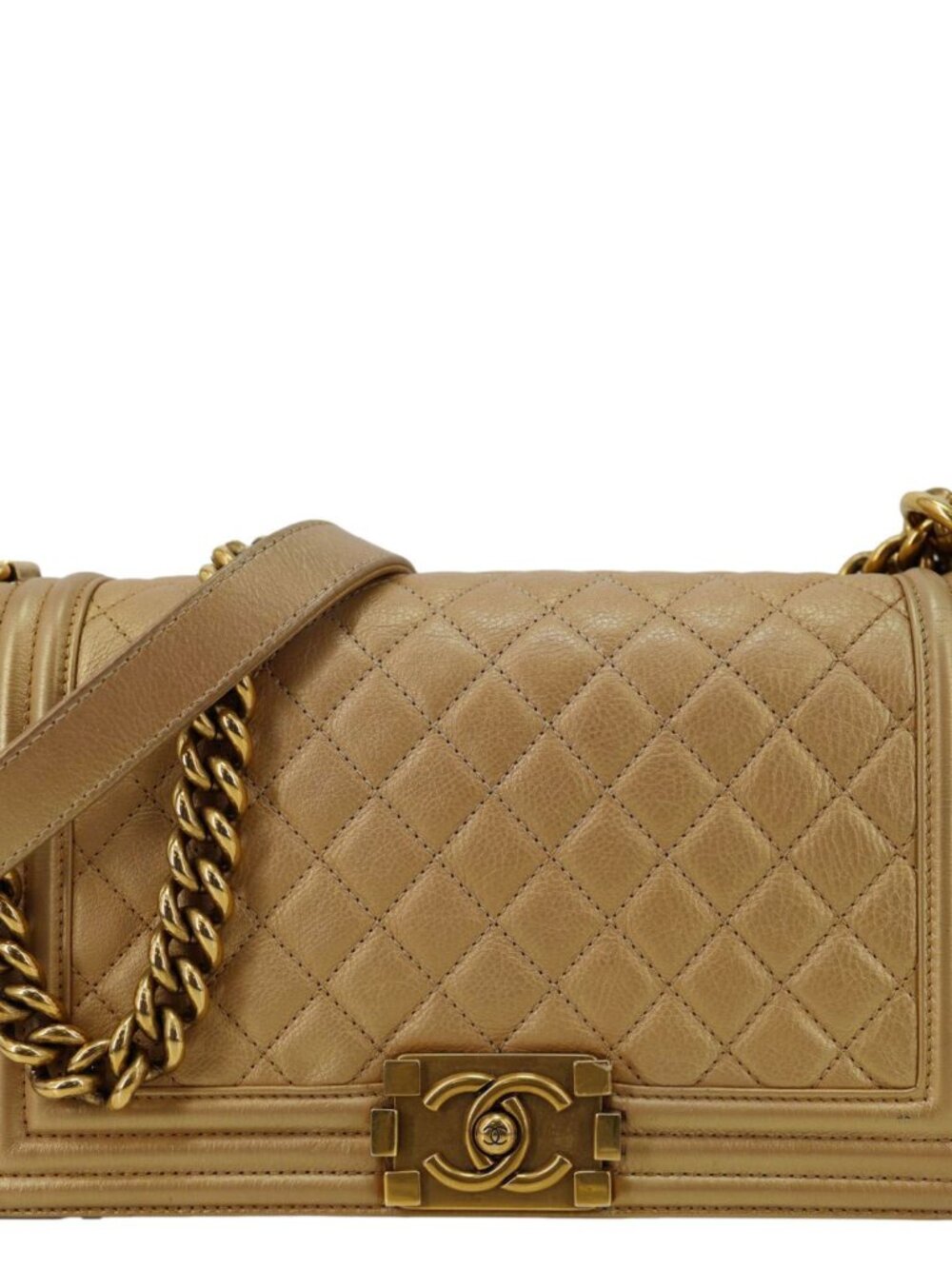 Chanel  Boy Flap Old Medium Quilted Leather Crossbody Bag Gold